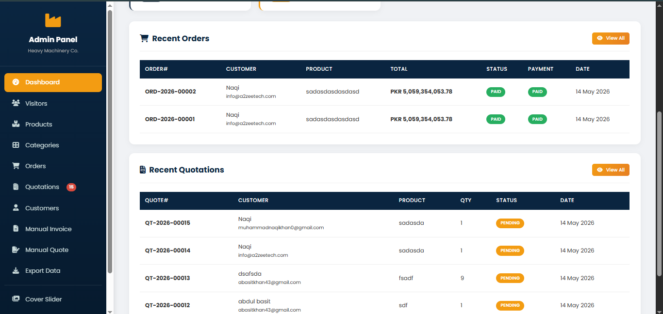 Heavy Machinery Admin Dashboard Development screenshot 1