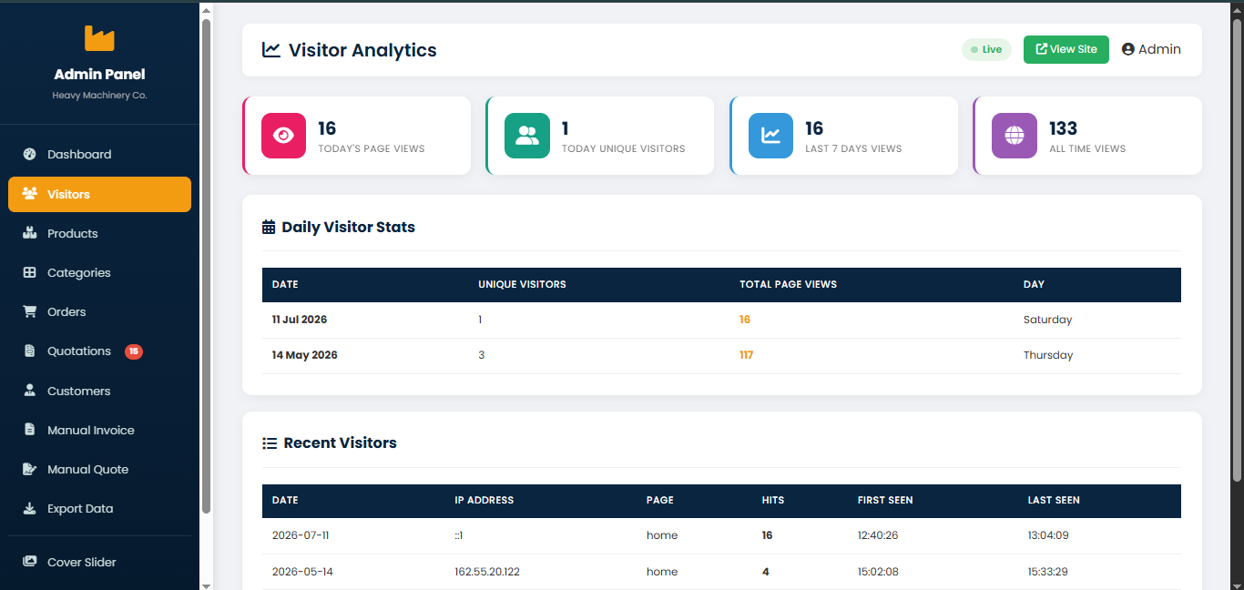 Heavy Machinery Admin Dashboard Development screenshot 2