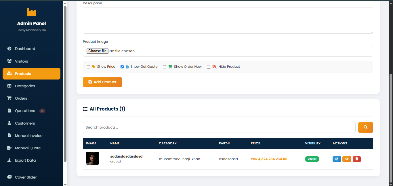 Heavy Machinery Admin Dashboard Development screenshot 3