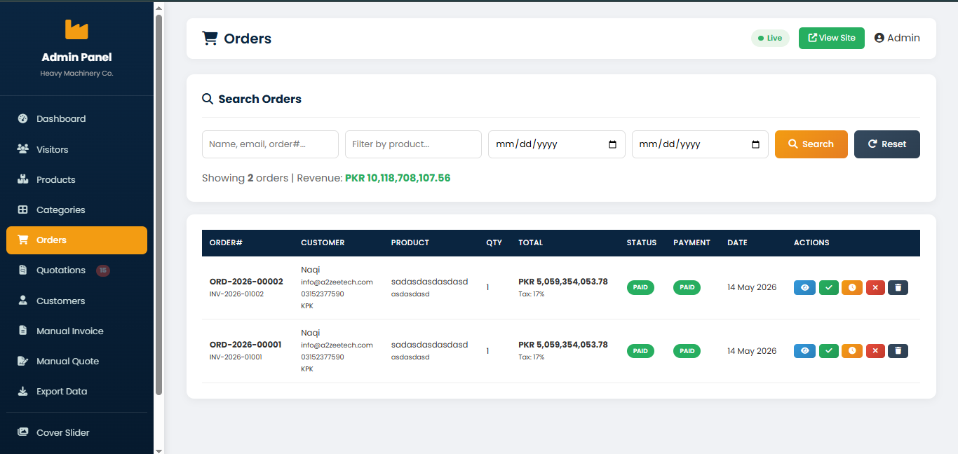 Heavy Machinery Admin Dashboard Development screenshot 4