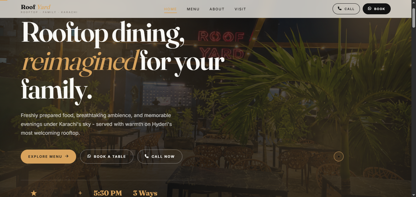 Roof Yard Restaurant Website UI/UX Design screenshot 1