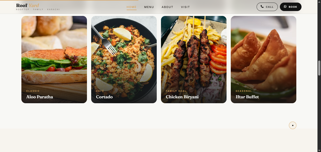 Roof Yard Restaurant Website UI/UX Design screenshot 2