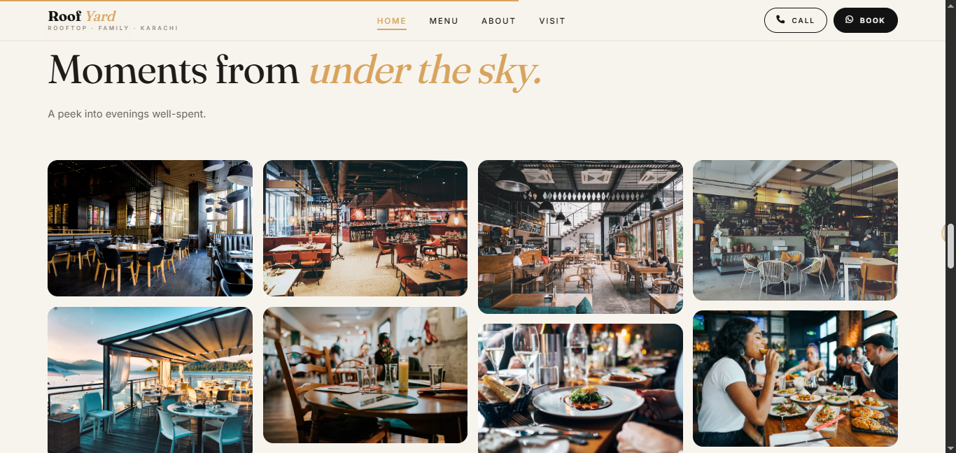 Roof Yard Restaurant Website UI/UX Design screenshot 3