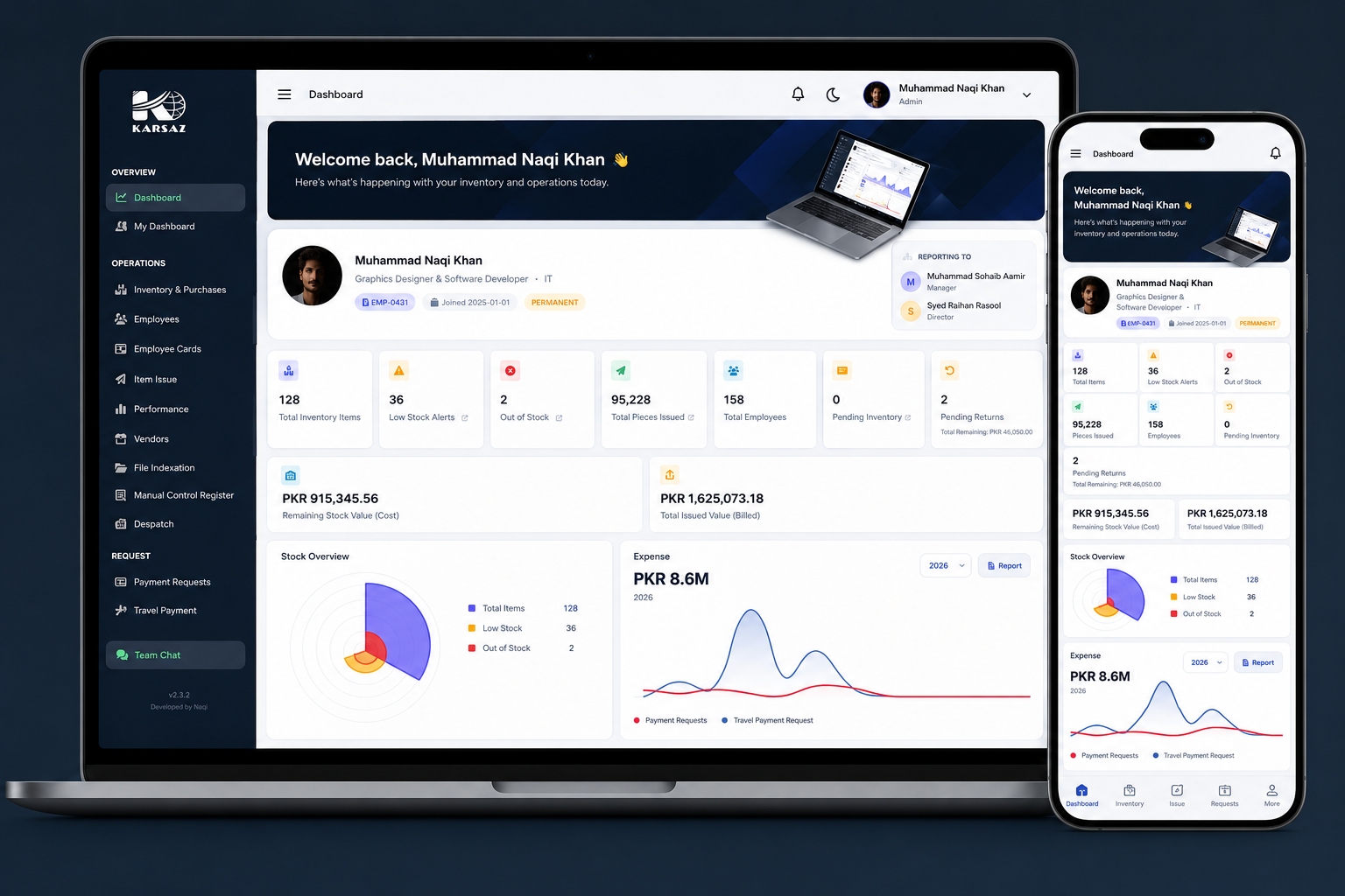 Inventory and HR Management Dashboard
