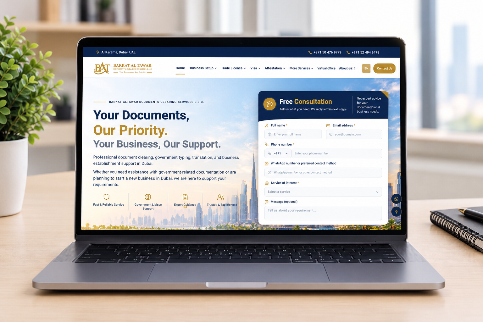 Document Clearing & Business Setup Website with Admin Dashboard