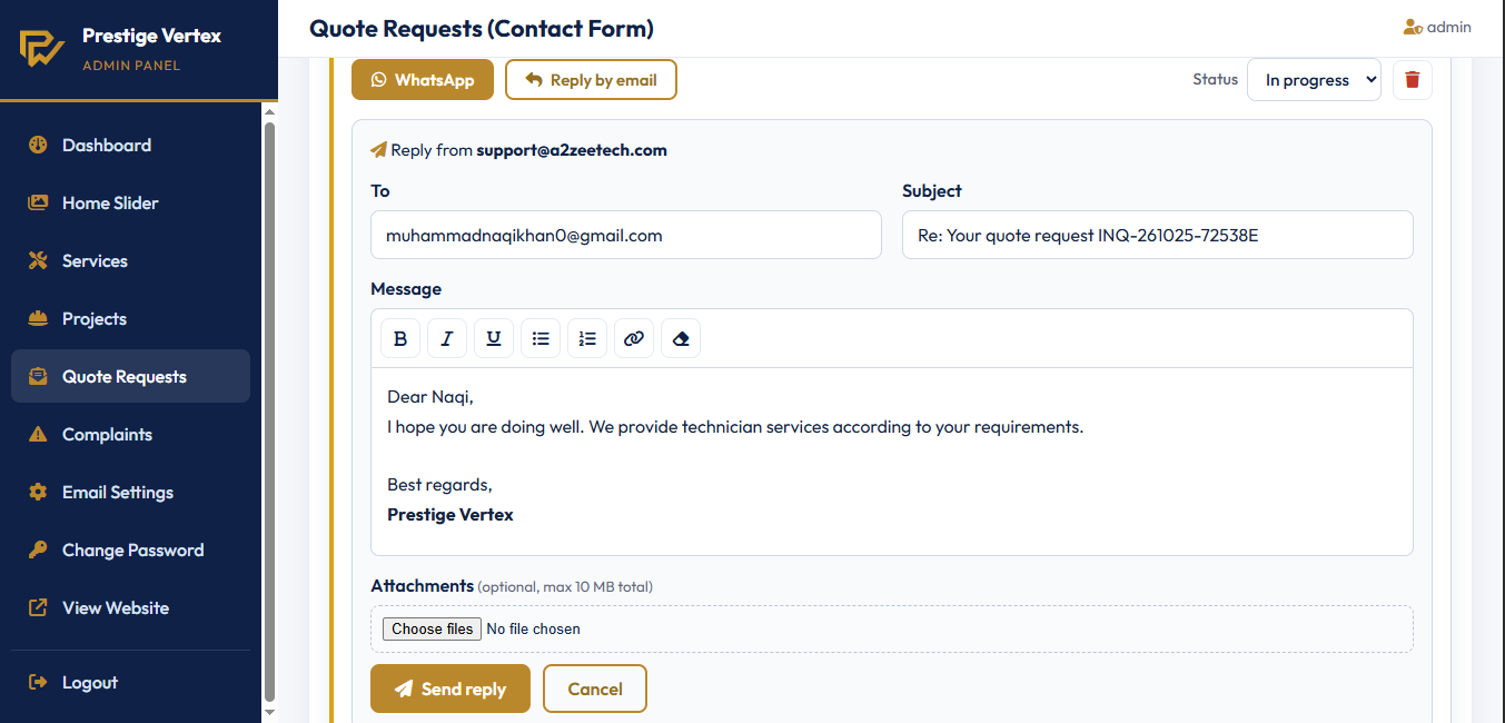 Email Replies From the Dashboard